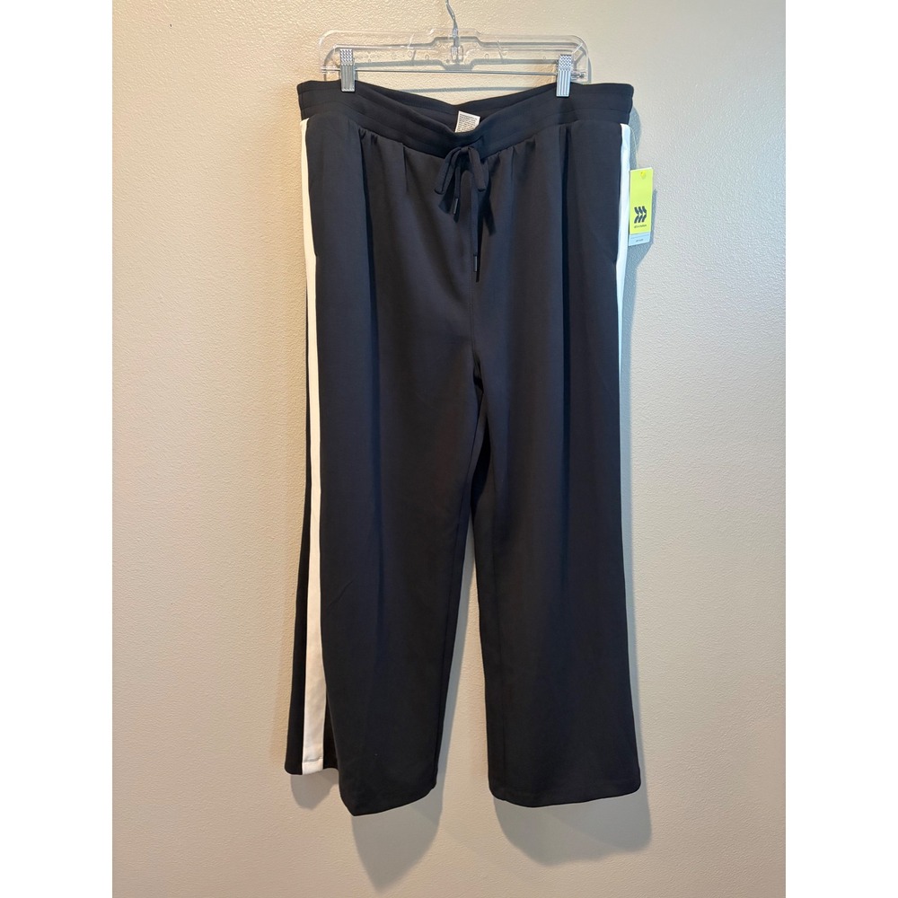 All in Motion Airy Sleek Pants XXL Black High Rise Wide Leg Side Stripe NWT